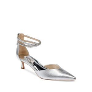 BADGLEY MISCHKA Womens Silver Lilibeth Toe Kitten Heel Leather Pumps Shoes 6.5